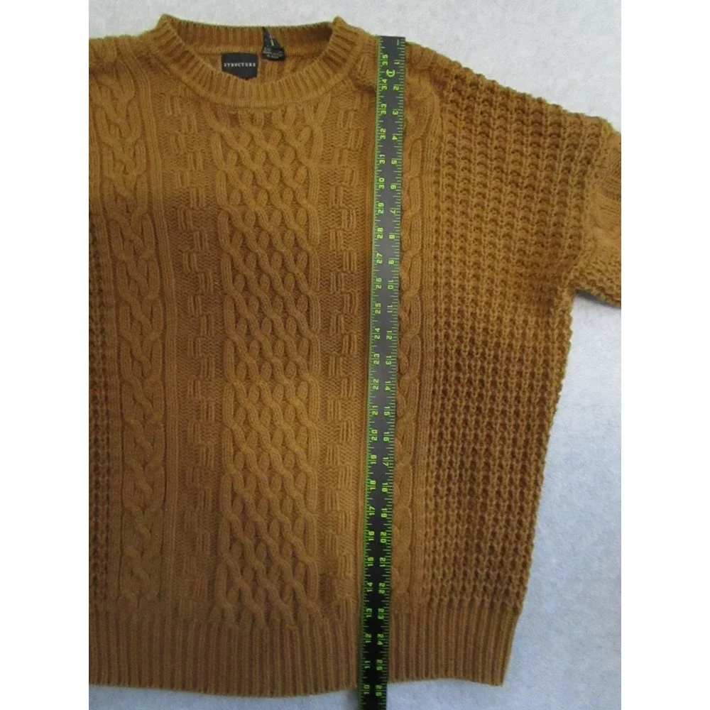 Vintage‎ Cable Knit Sweater Mens Large Mustard Yellow Structure Fisherman
